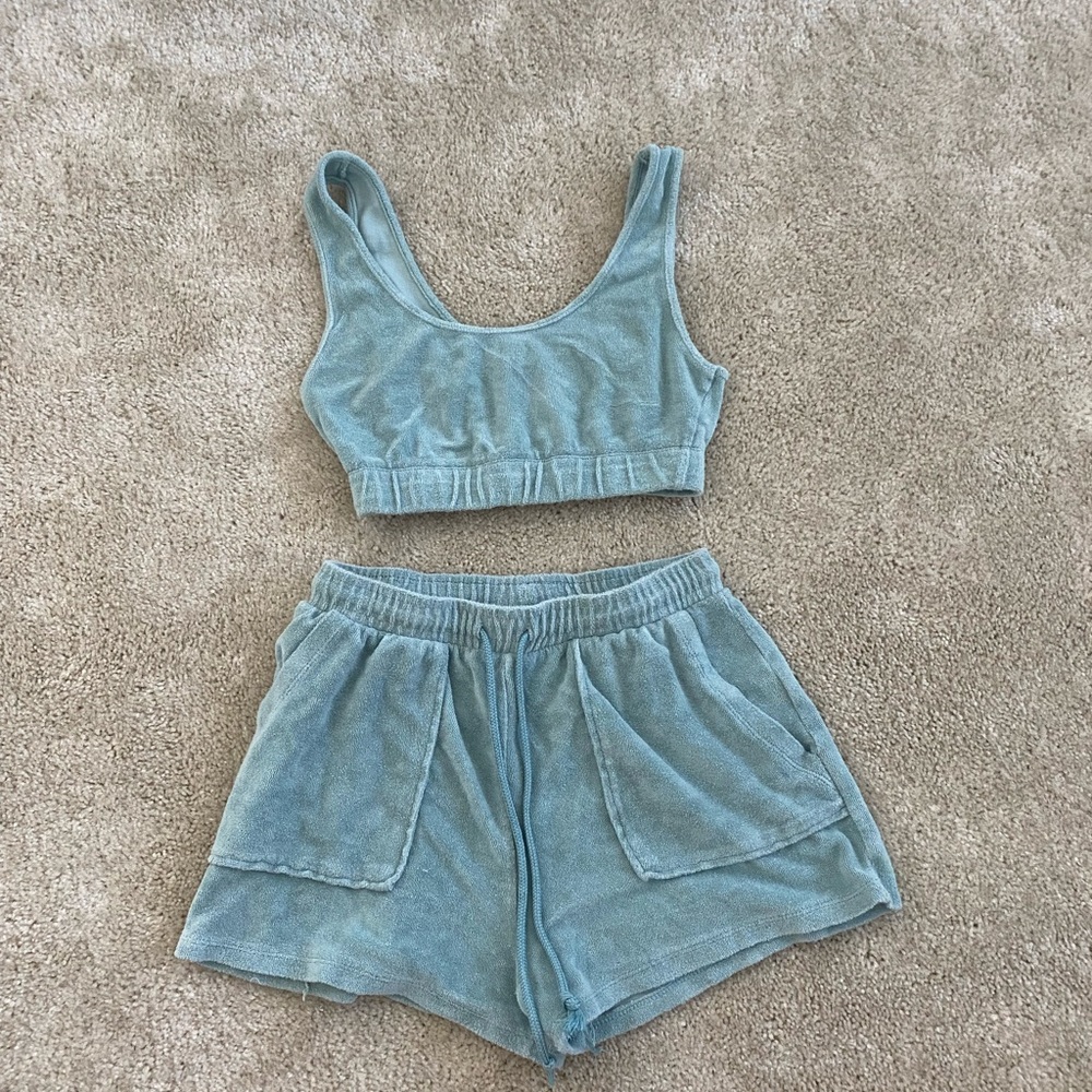 Zara Teal Terry Tank Top and Shorts Set Size M